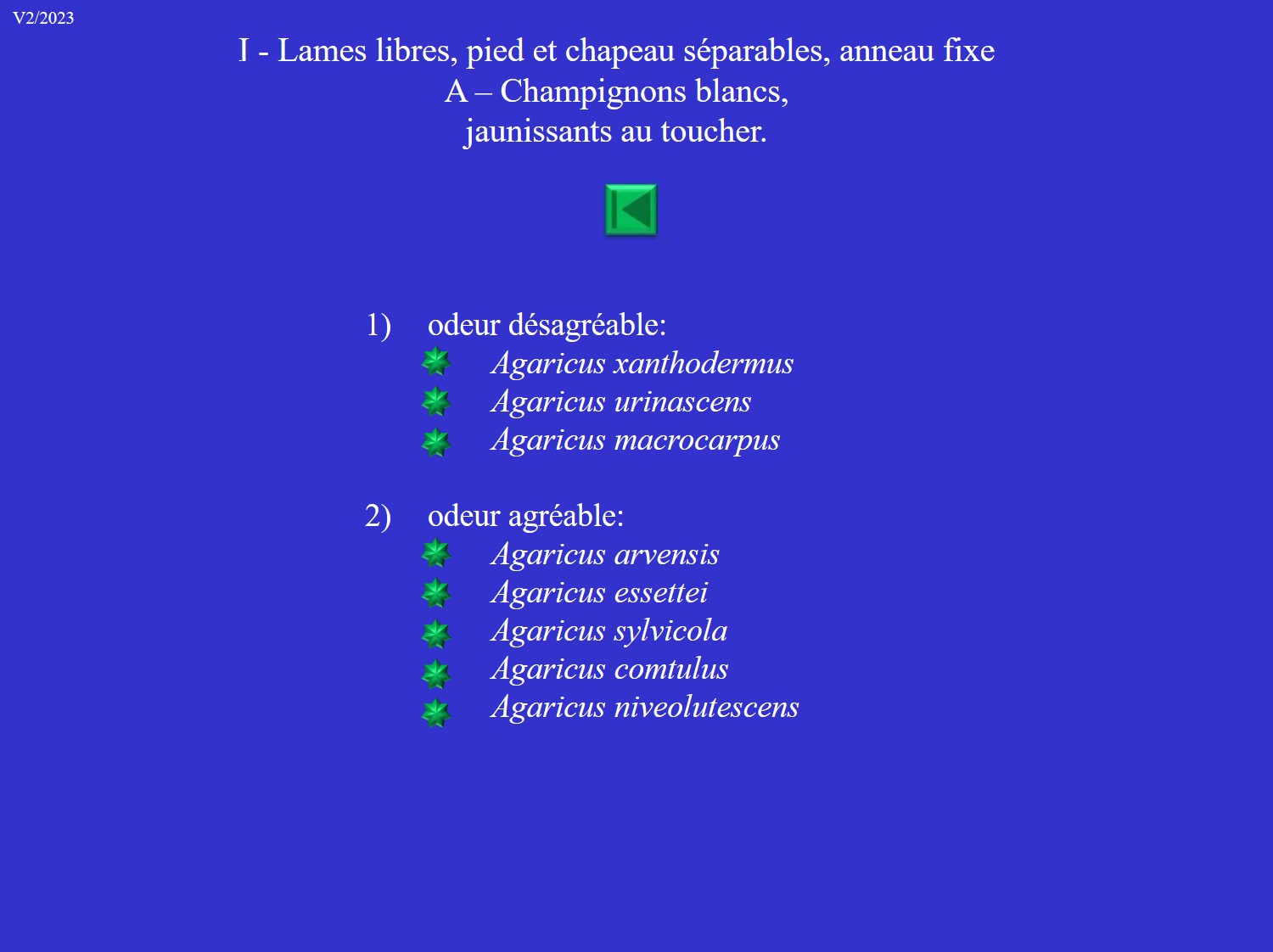 Les Agarics - Liste A: